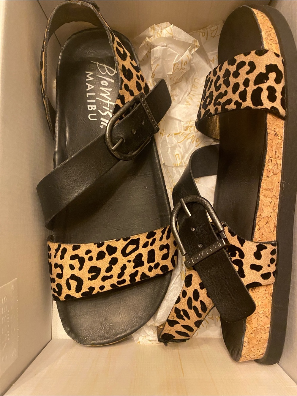 Blowfish Leopard Print & Black Cross-Strap Slingback Sandals